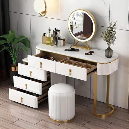 Wooden White Modern Makeup Dressing Table Set with Led Mirror and Drawers for Bedroom