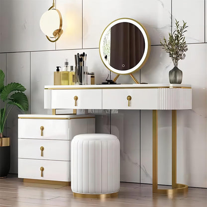 Wooden White Modern Makeup Dressing Table Set with Led Mirror and Drawers for Bedroom