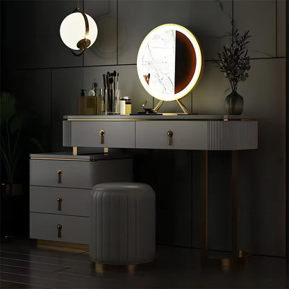 Wooden White Modern Makeup Dressing Table Set with Led Mirror and Drawers for Bedroom