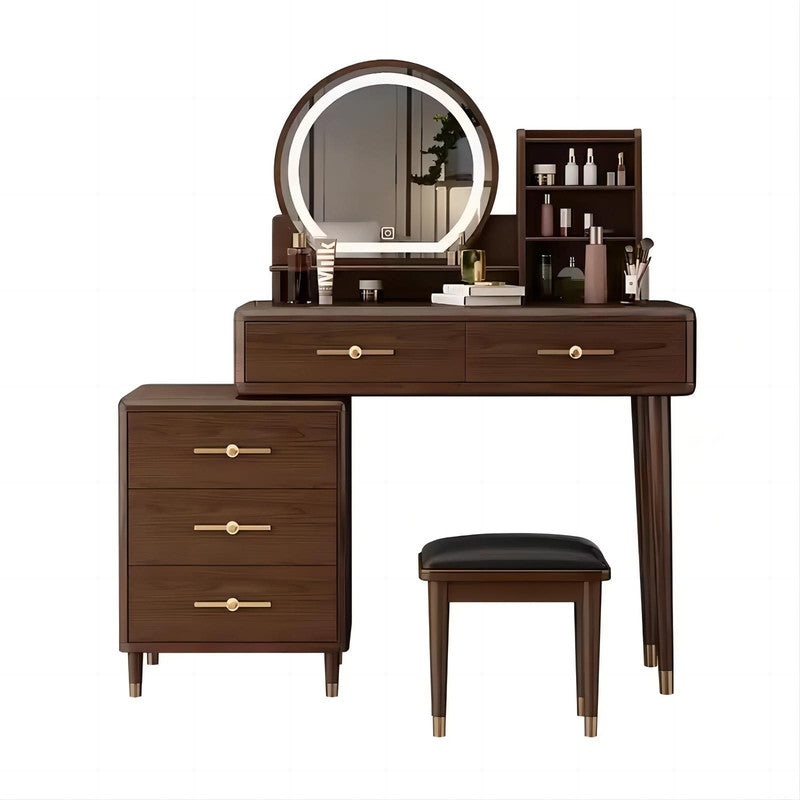 Simple Bedroom Furniture Dressing Table Set with Makeup Stool Smart Led Light Mirror Multi-functional