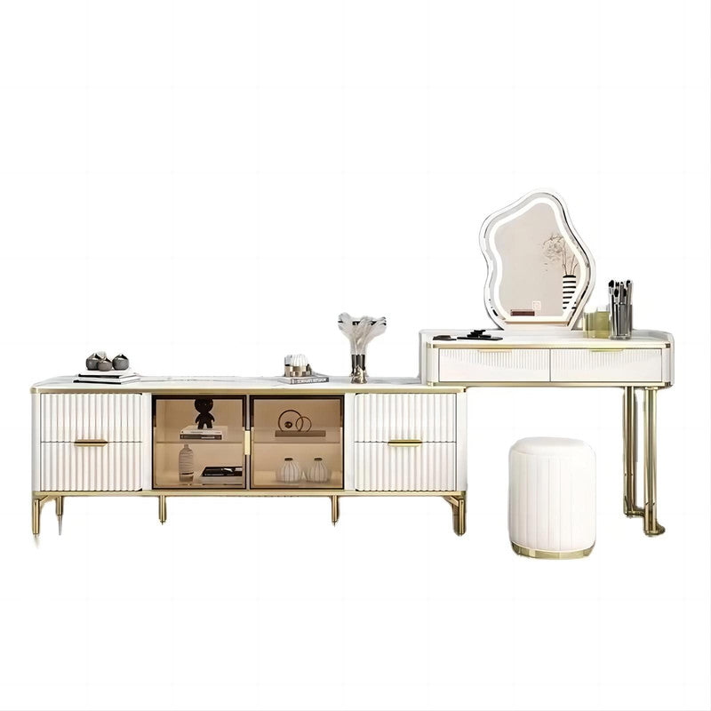 Modern Gold Legs Dresser Table Makeup Table Bedroom Furniture Marble Dressing Table with Mirror and Drawers