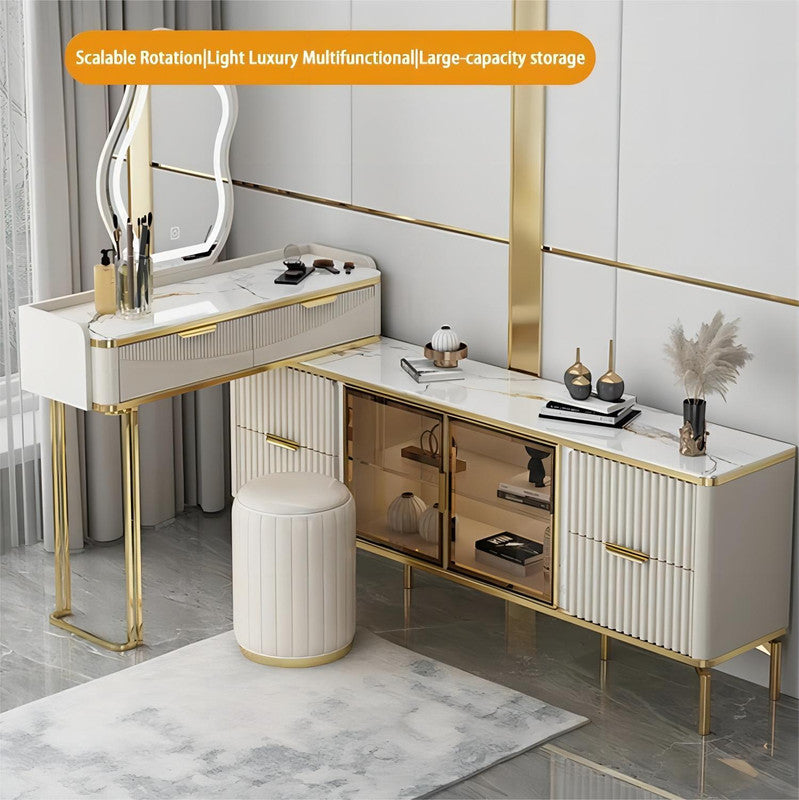 Modern Gold Legs Dresser Table Makeup Table Bedroom Furniture Marble Dressing Table with Mirror and Drawers