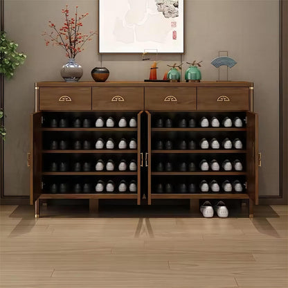 Large Solid Wood Shoes Rack Cabinet Modern Wooden Furniture Storage MDF with Stool Design for Entryways