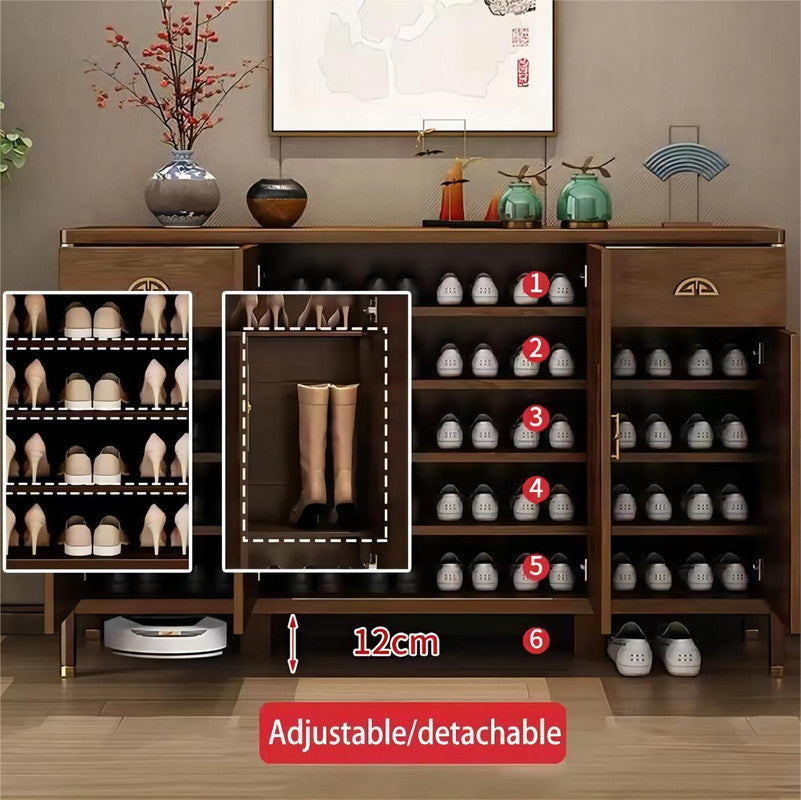 Large Solid Wood Shoes Rack Cabinet Modern Wooden Furniture Storage MDF with Stool Design for Entryways