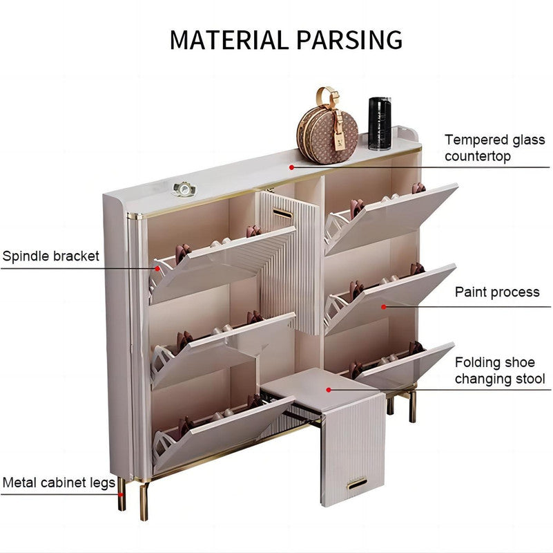 Thin Custom Tipping Bucket Shoes Rack Cabinet Storage MDF with Stool Wooden Modern Furniture for Entryways